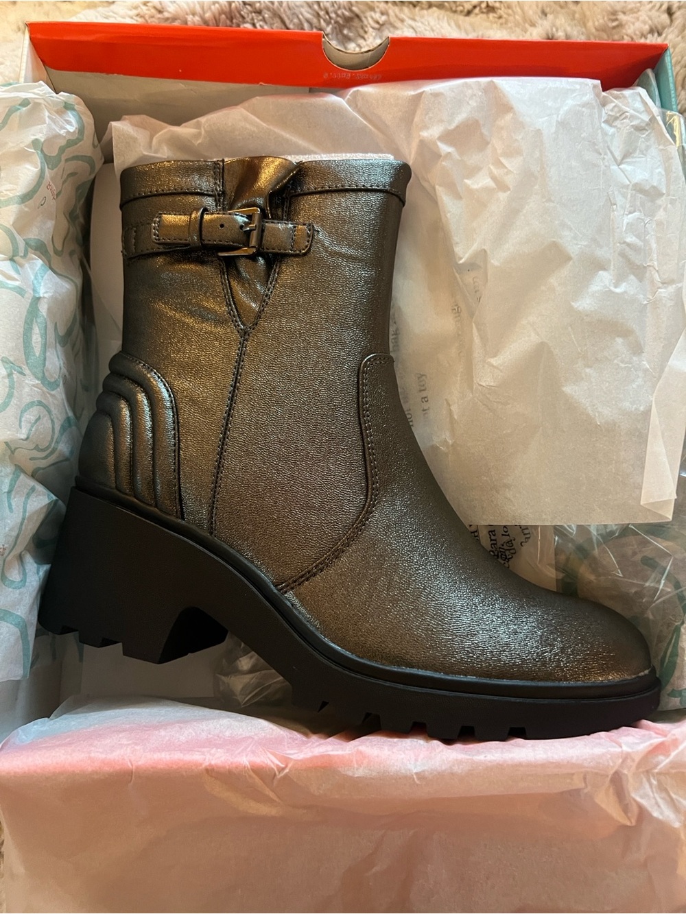 BareTraps Metallic Gray Chunky Heel Booties